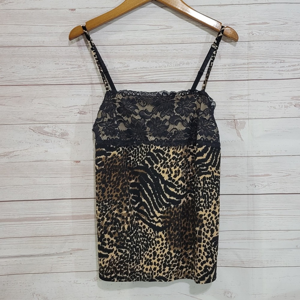 George Cami Womens Medium 8-10 Animal Print Lace Adjustable Strap Sleepwear Y2K